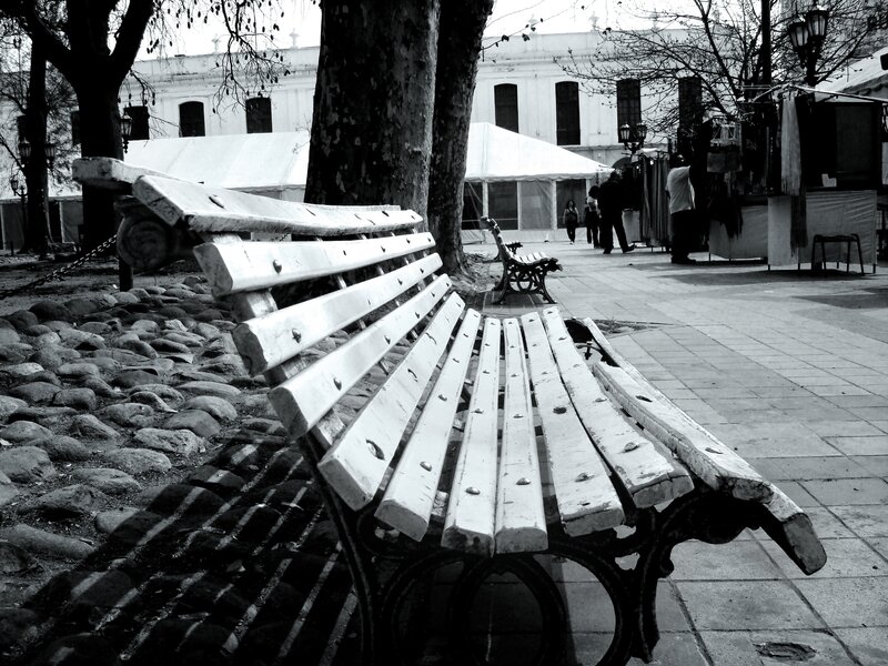 Wooden Bench in Park — Black, Calm