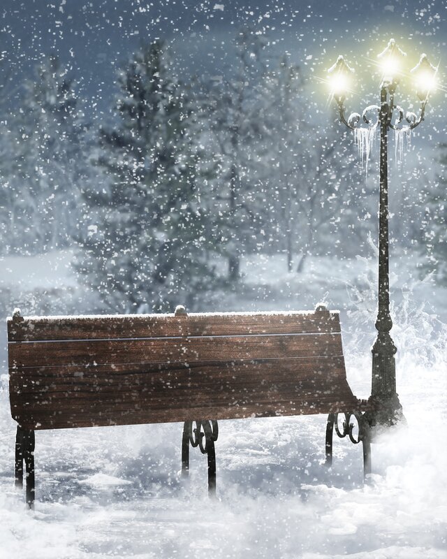 Wooden Bench in Snow — Brown, Cold