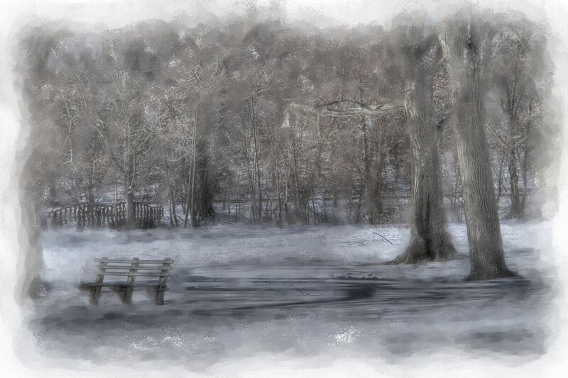 Wooden Bench in Snow — Gray