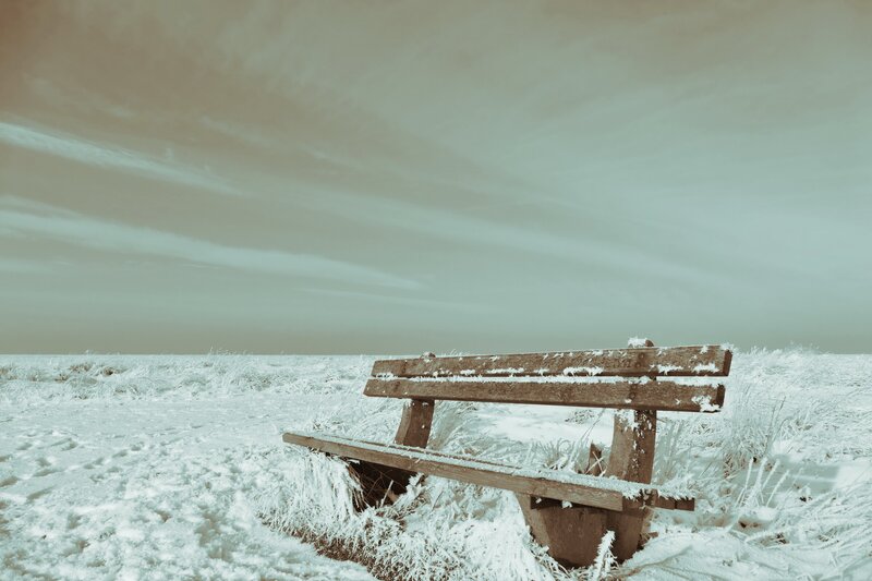 Wooden Bench in Snow — White, Cold, Winter