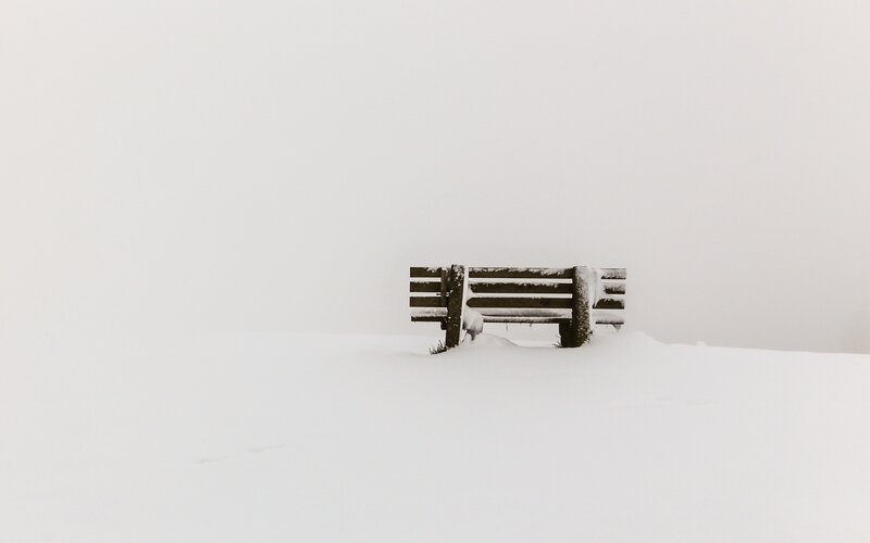 Wooden Bench in Snow — White, Solitary