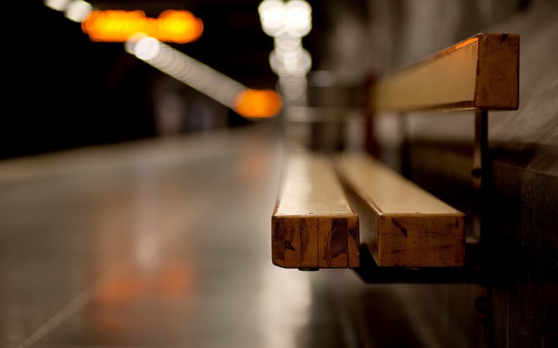 Wooden Bench in Station