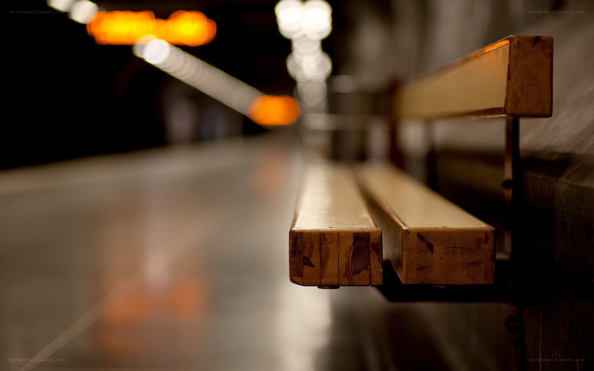 Wooden bench in subway station