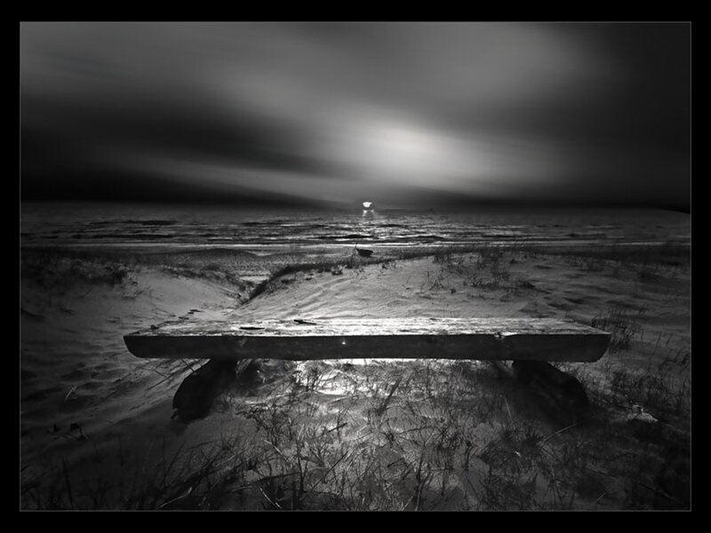 Wooden Bench on Beach
