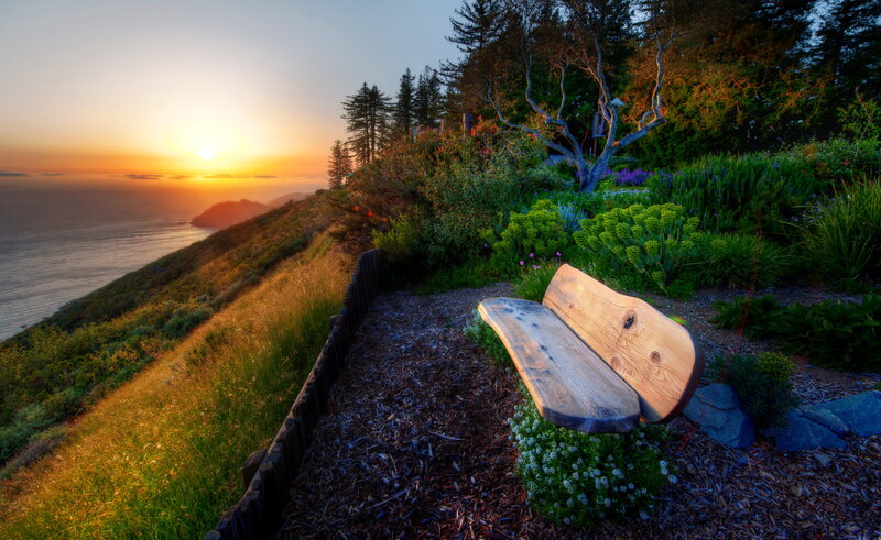 Wooden Bench on Cliff — Green, Serene
