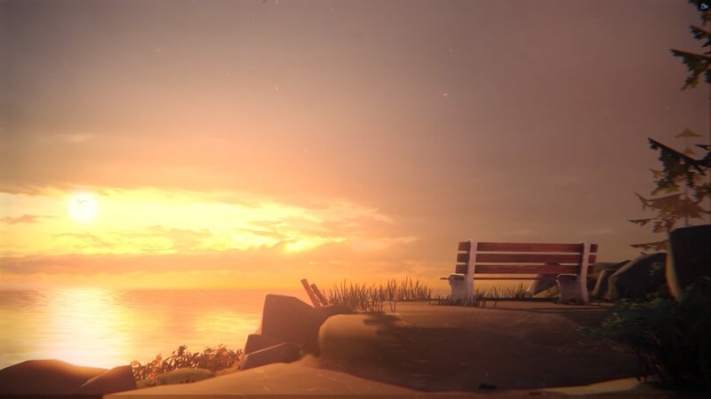 Wooden Bench on Cliff — Orange, Serene