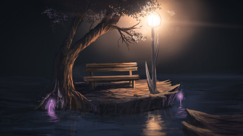 Wooden Bench on Dock — Dark Blue