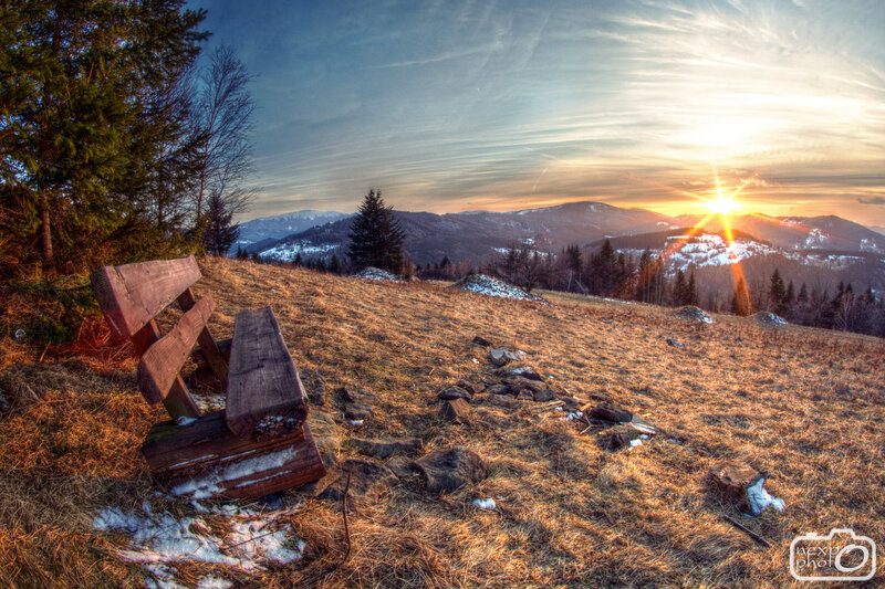 Wooden Bench on Hillside — Brown