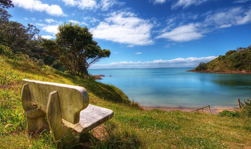 Wooden Bench on Hillside
