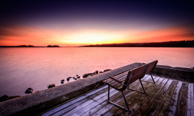 Wooden Bench on Pier — Orange