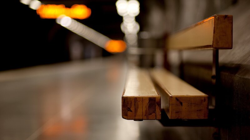 Wooden Bench on Platform