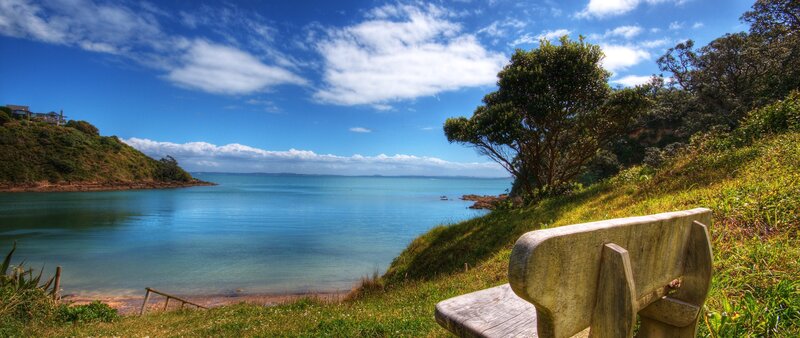 Wooden Bench Overlooking Bay