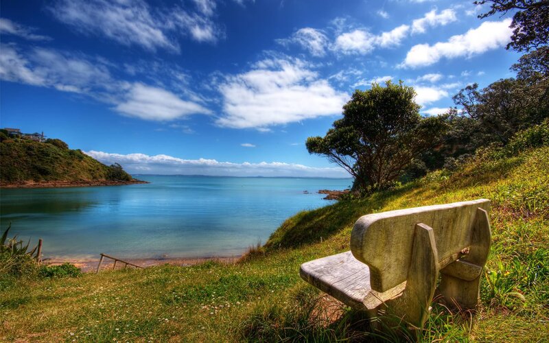 Wooden bench overlooking the bay
