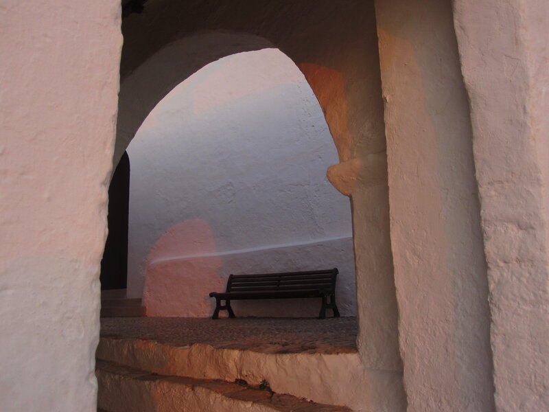 Wooden Bench under Arch — White