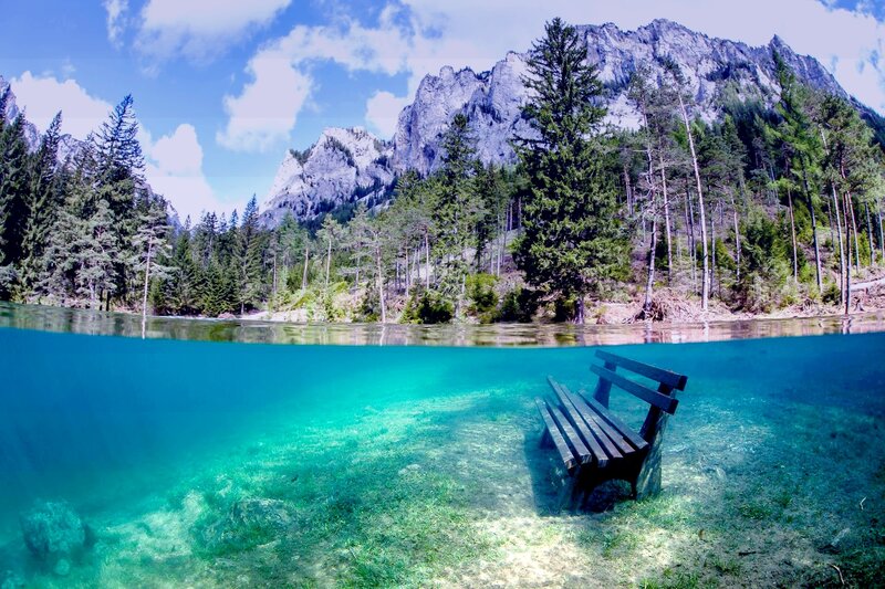 Wooden Bench Underwater