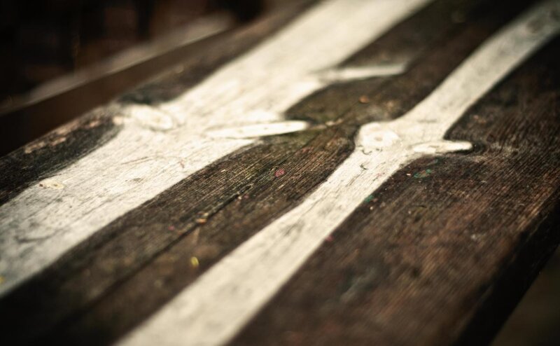 Wooden Bench with Painted Lines