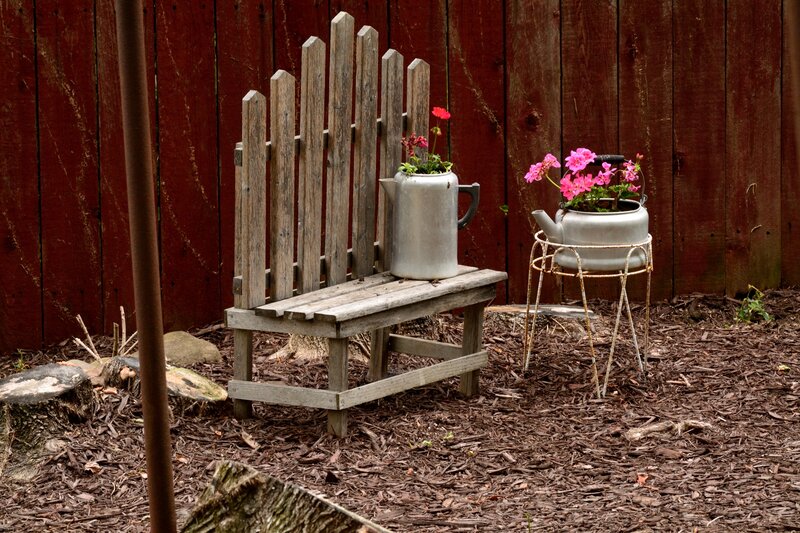 Wooden Bench with Planters