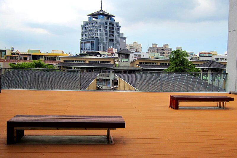 Wooden Benches on Rooftop