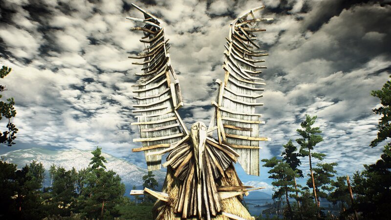 Wooden Bird Sculpture — Gray