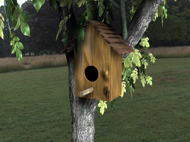wooden birdhouse on tree