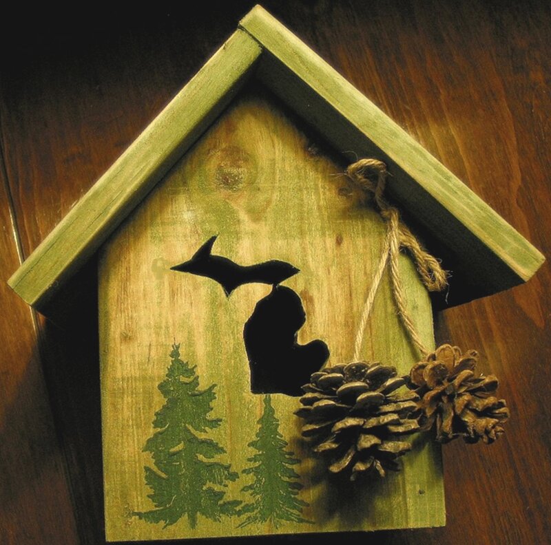 Wooden Birdhouse with Pinecones