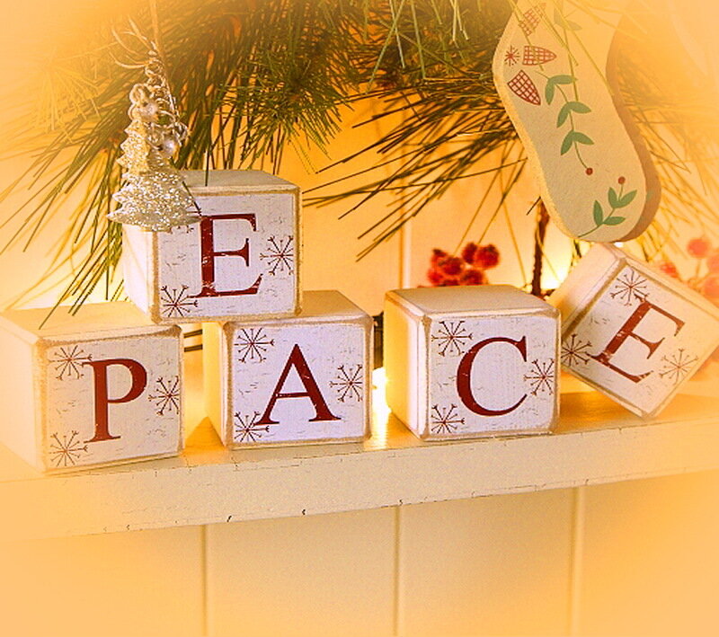 Wooden Blocks Spelling Peace