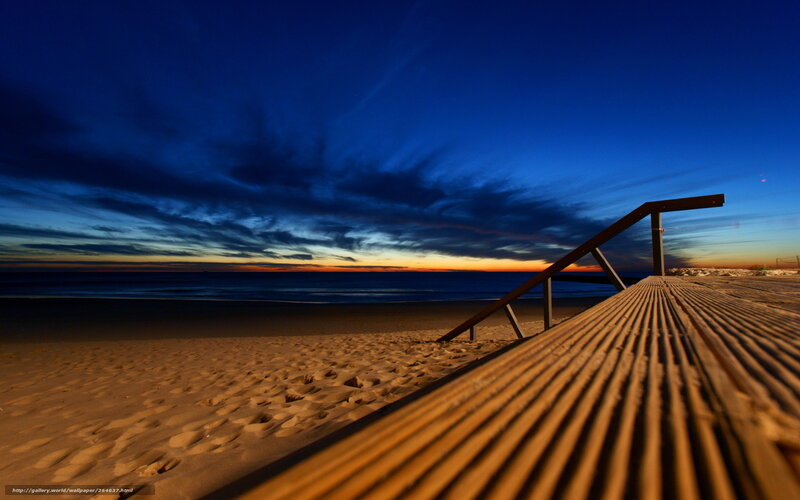 Wooden Boardwalk at Beach — Blue