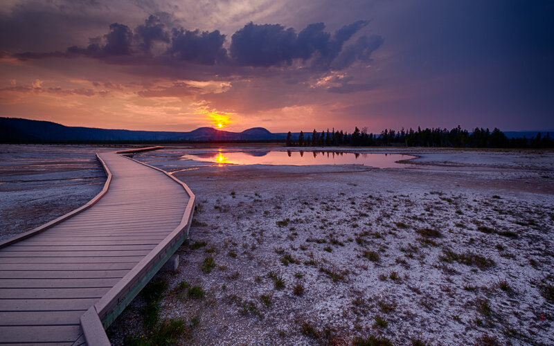 Wooden Boardwalk at Sunset — Purple