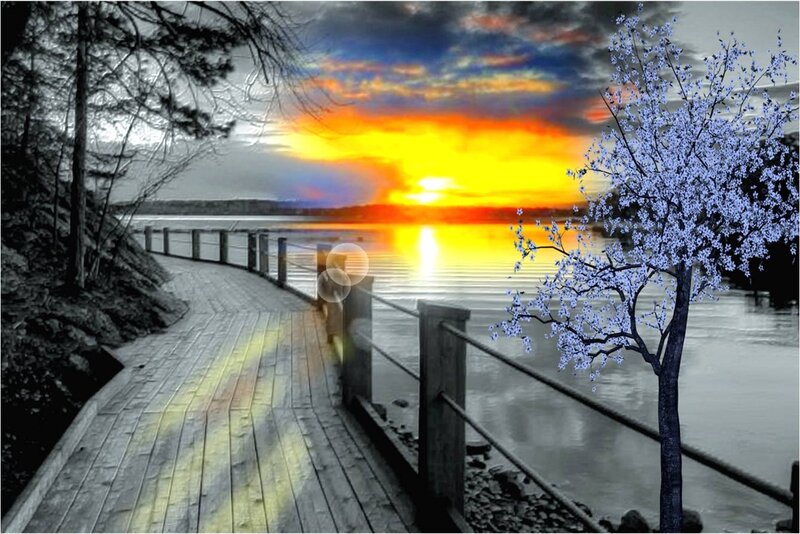 Wooden Boardwalk at Sunset — Yellow