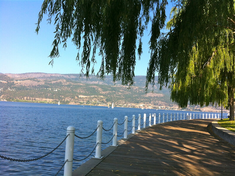 Wooden Boardwalk by Lake — Blue, Serene
