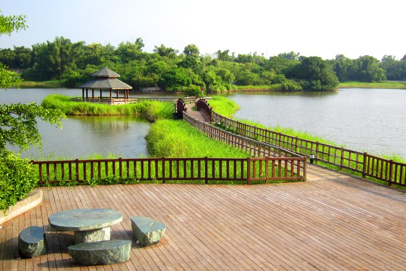 Wooden Boardwalk by Lake — Brown, Serene