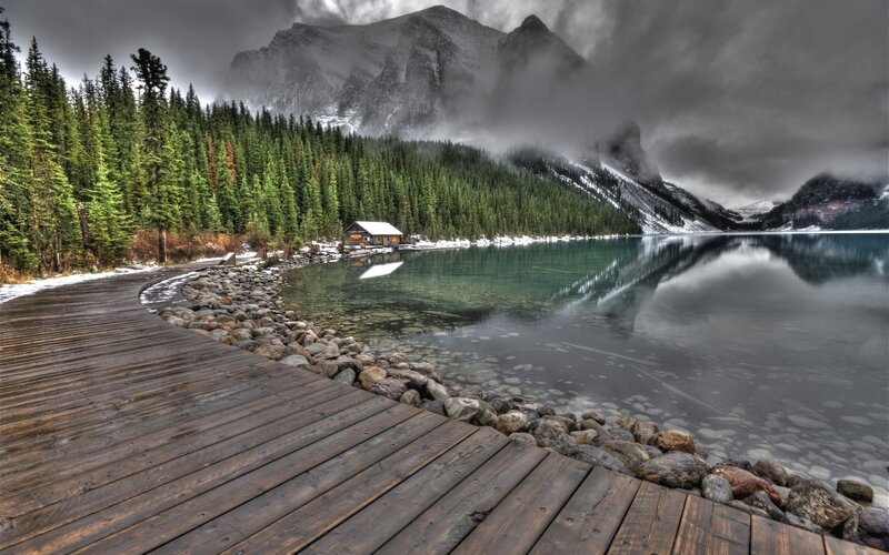 Wooden Boardwalk by Lake — Brown
