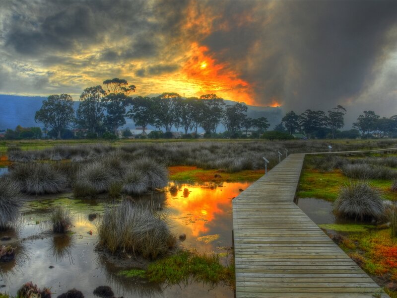 Wooden Boardwalk in Marsh — Orange, Dramatic