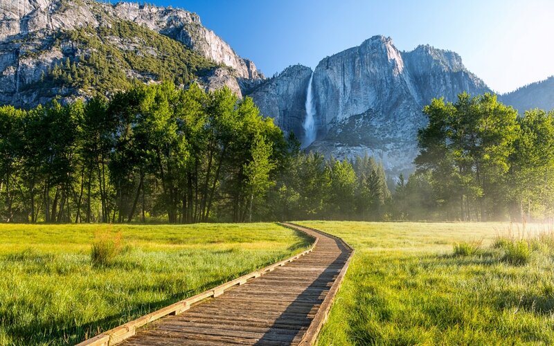 Wooden Boardwalk in Valley