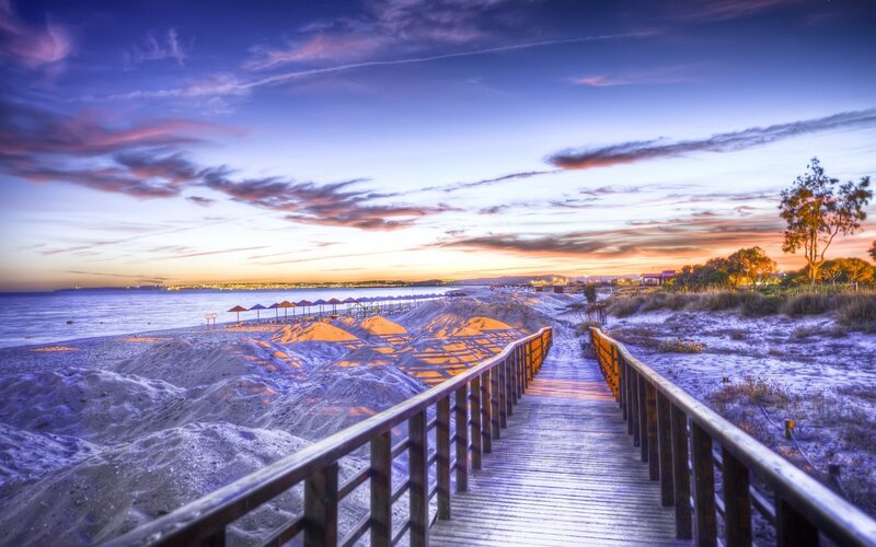 Wooden Boardwalk on Beach — Blue, Serene