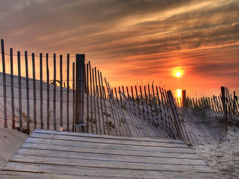 Wooden Boardwalk on Beach — Orange, Dramatic
