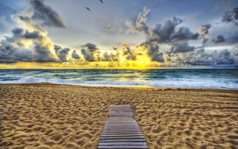 Wooden Boardwalk on Beach — Yellow, Dramatic