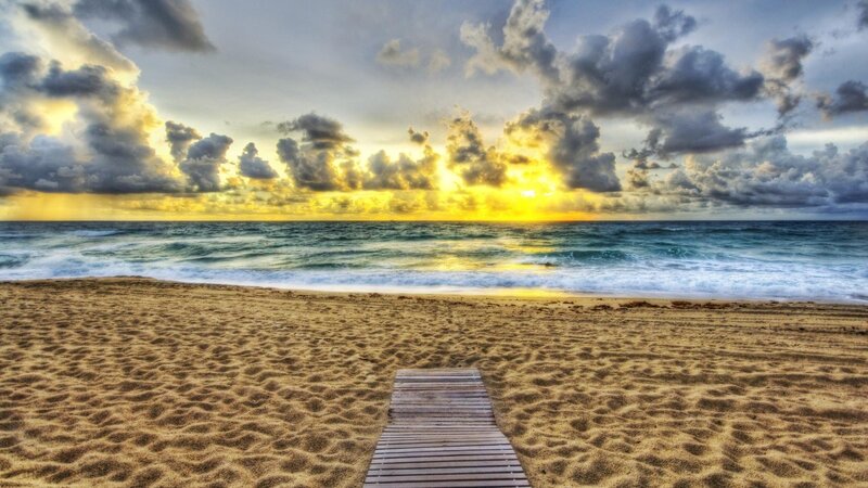 Wooden Boardwalk on Beach — Yellow