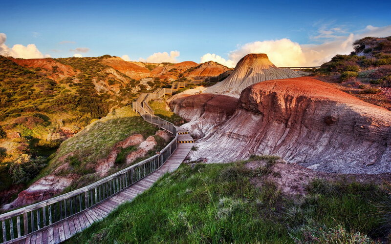 Wooden Boardwalk on Hills