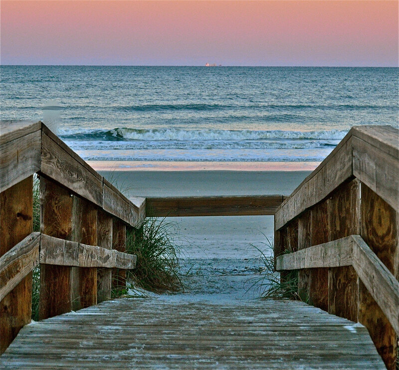 Wooden Boardwalk to Beach — Blue