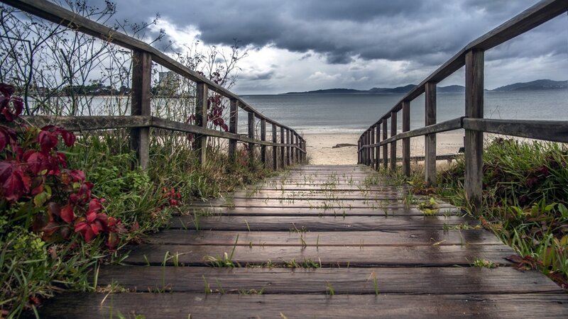 Wooden Boardwalk to Beach — Brown, Dramatic, Autumn