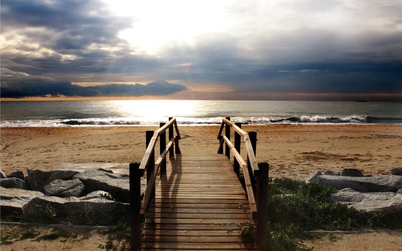 Wooden Boardwalk to Beach — Brown, Dramatic