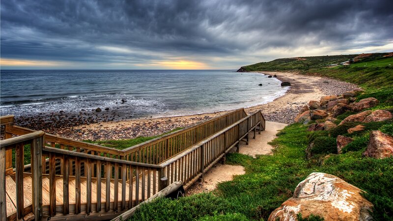 Wooden Boardwalk to Beach — Green, Dramatic