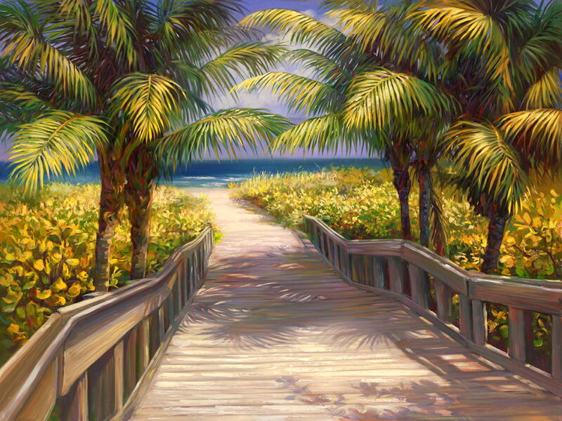 Wooden Boardwalk to Beach — Green, Serene