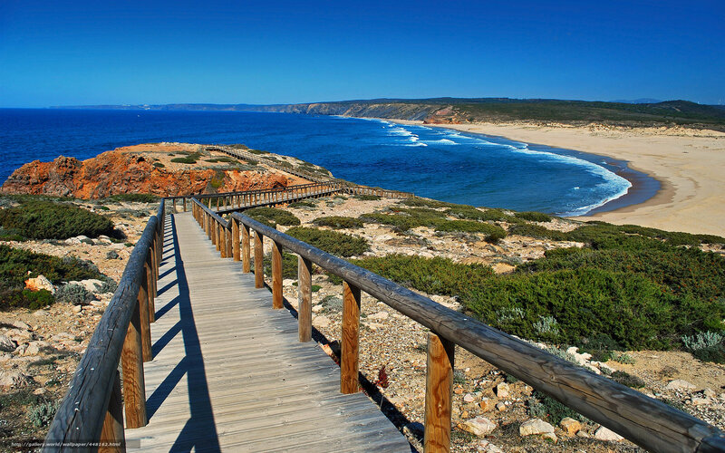 Wooden boardwalk to coastal beach