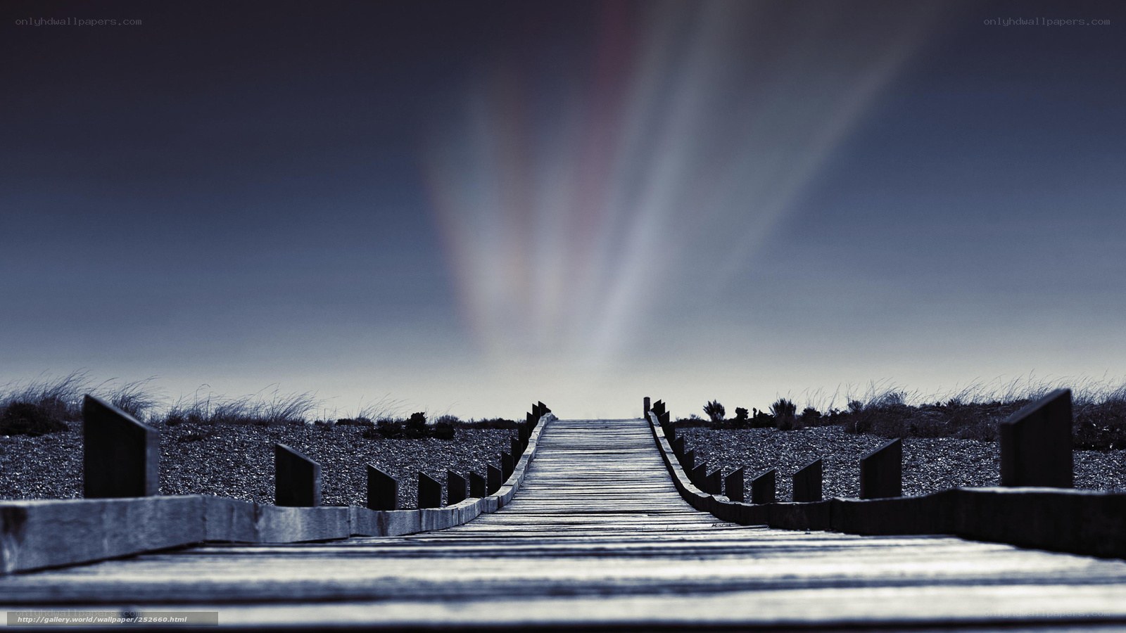 Wooden boardwalk to the horizon