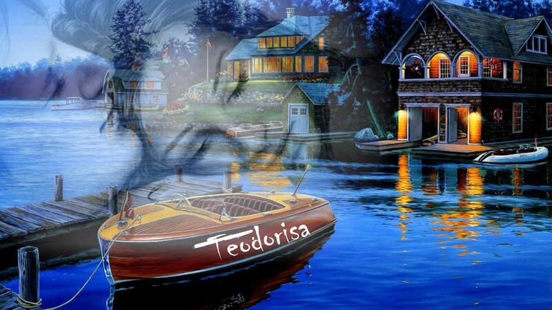 Wooden Boat at Dock — Blue, Serene