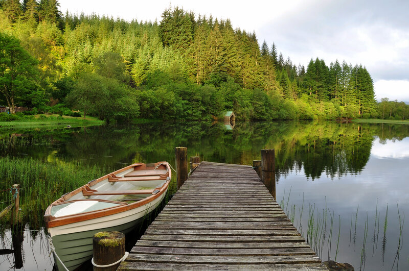 Wooden Boat at Dock — Green