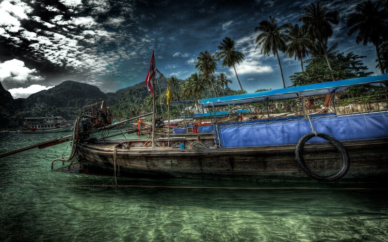 Wooden Boat at Tropical Dock