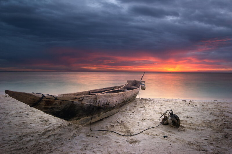 Wooden Boat on Beach — Orange, Dramatic